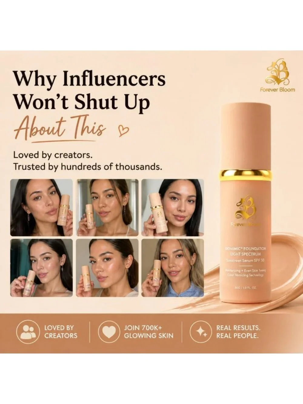 Lightweight Bio Mimic Foundation SPF 50 - Hydrating, Concealing, Anti-Aging for